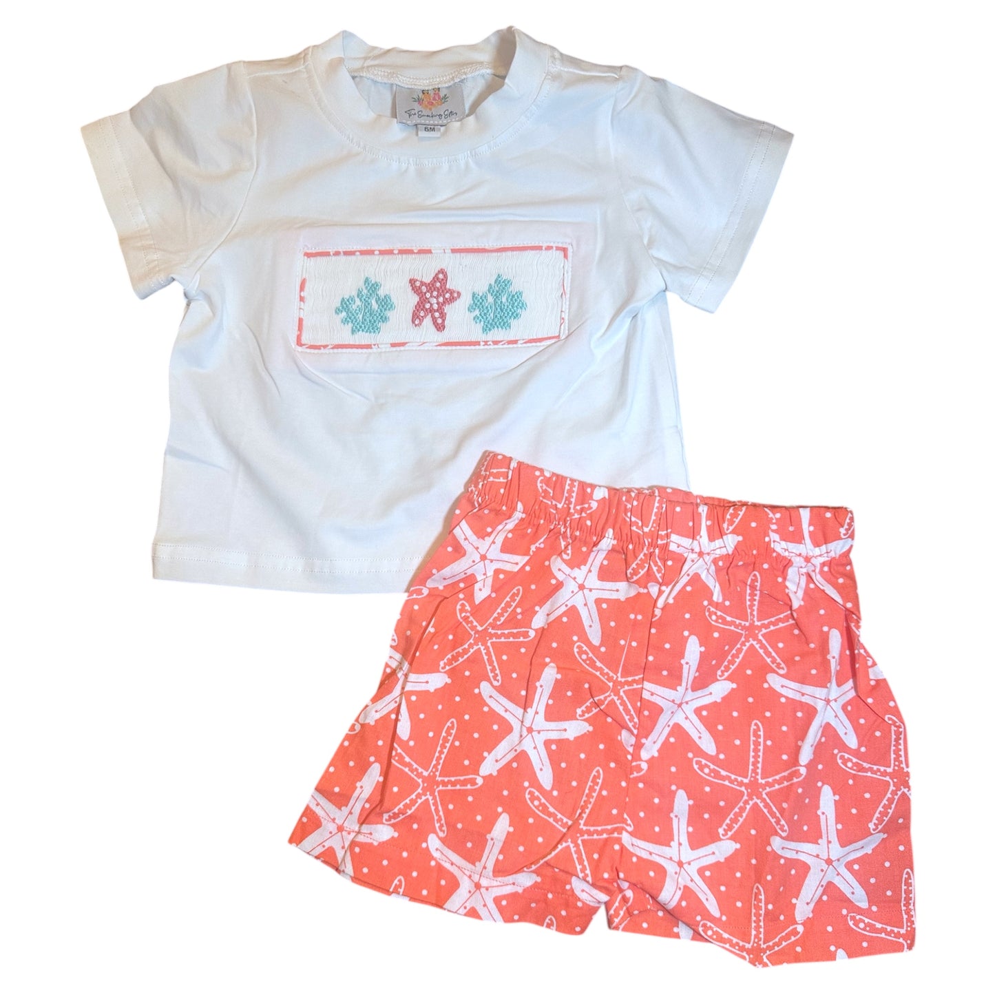 Coral Smocked Starfish Boy Set