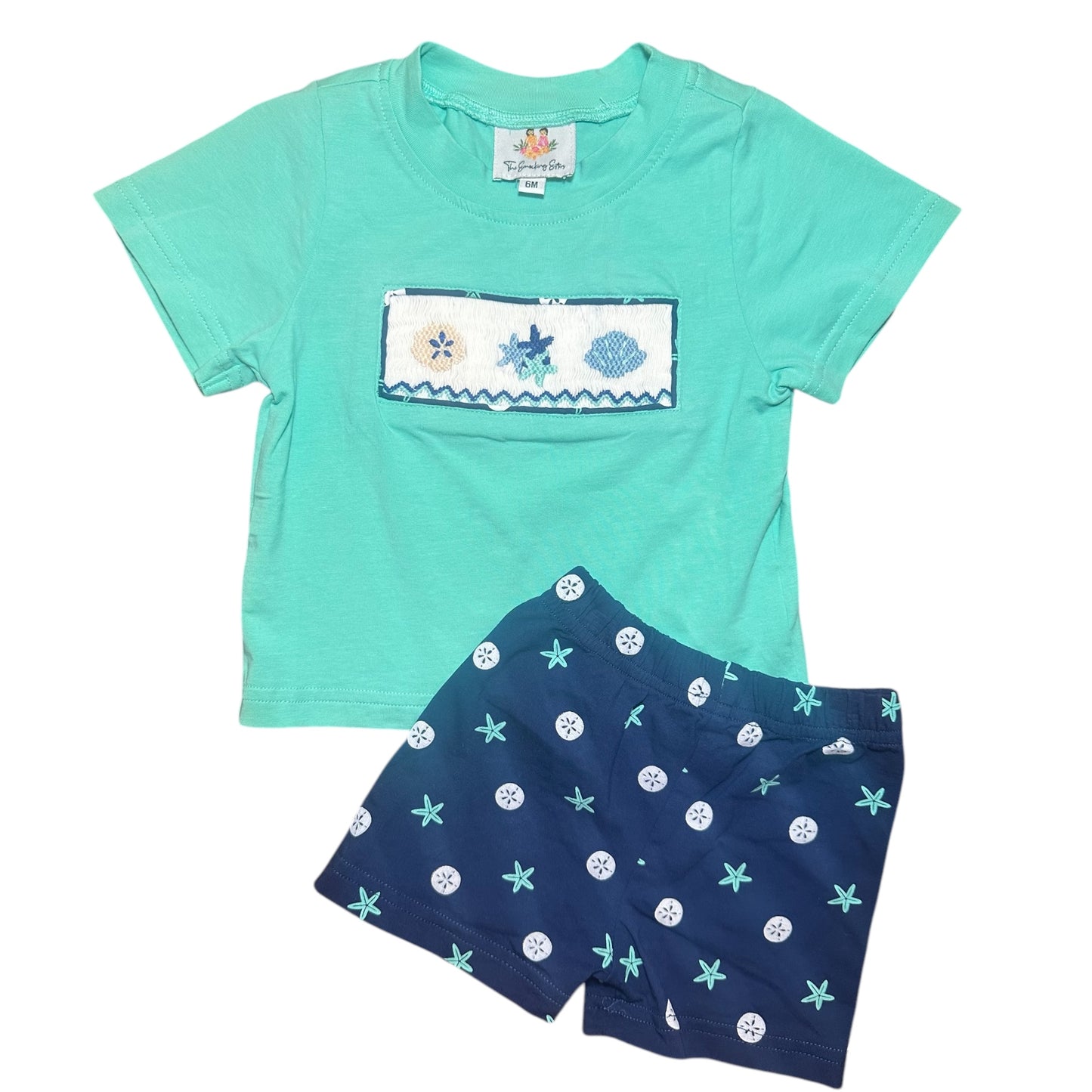 Navy Smocked Starfish Boy Set