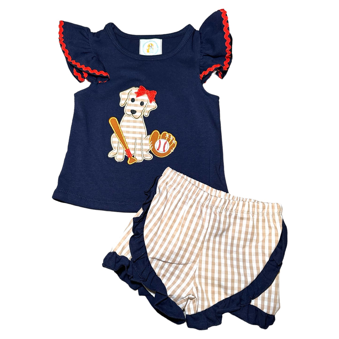 Girl Puppy Baseball Short Set
