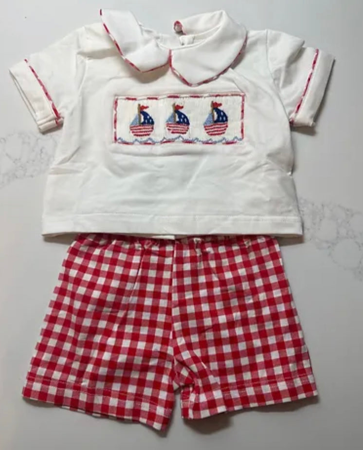 Smocked Sailboat Short Set