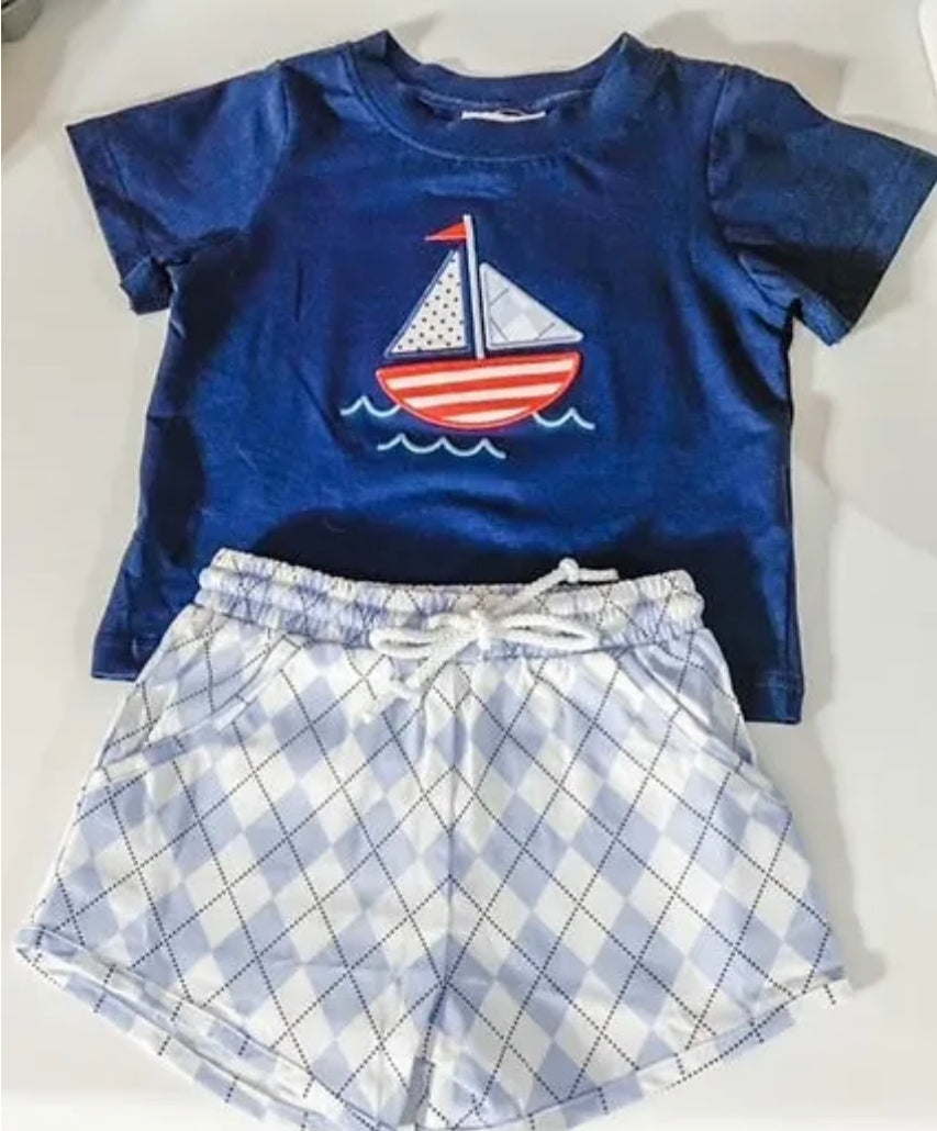 Sailboat Applique Short Set