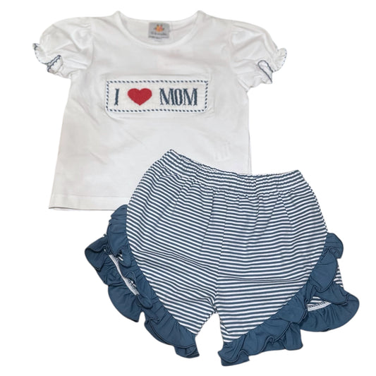 I Love Mom Smocked Short Set