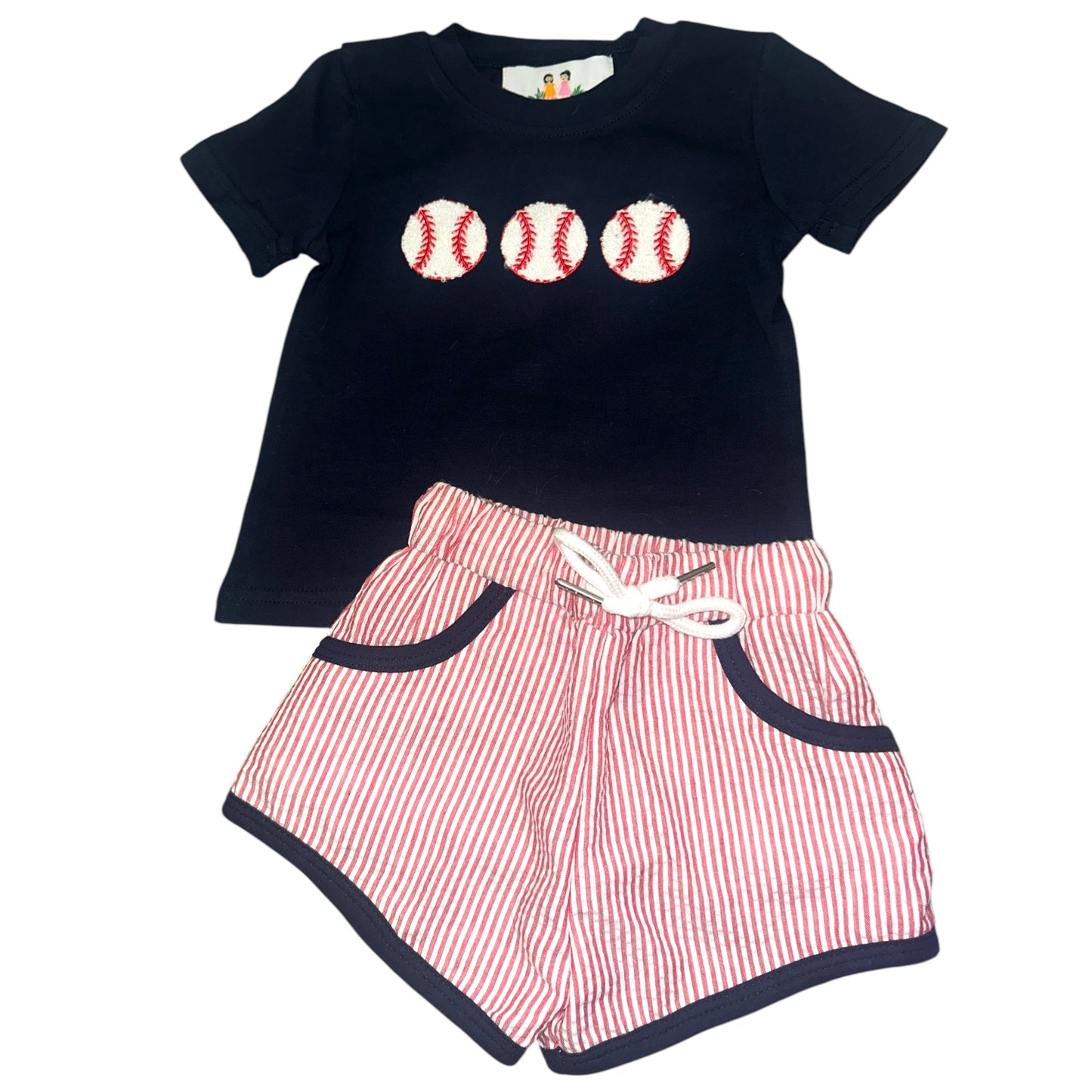 French Knot Baseball Boy Short Set