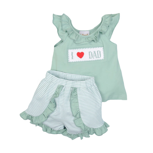 I Love Dad- Girl Smocked Short Set