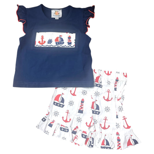 Smocked Sailboat Girl Short Set