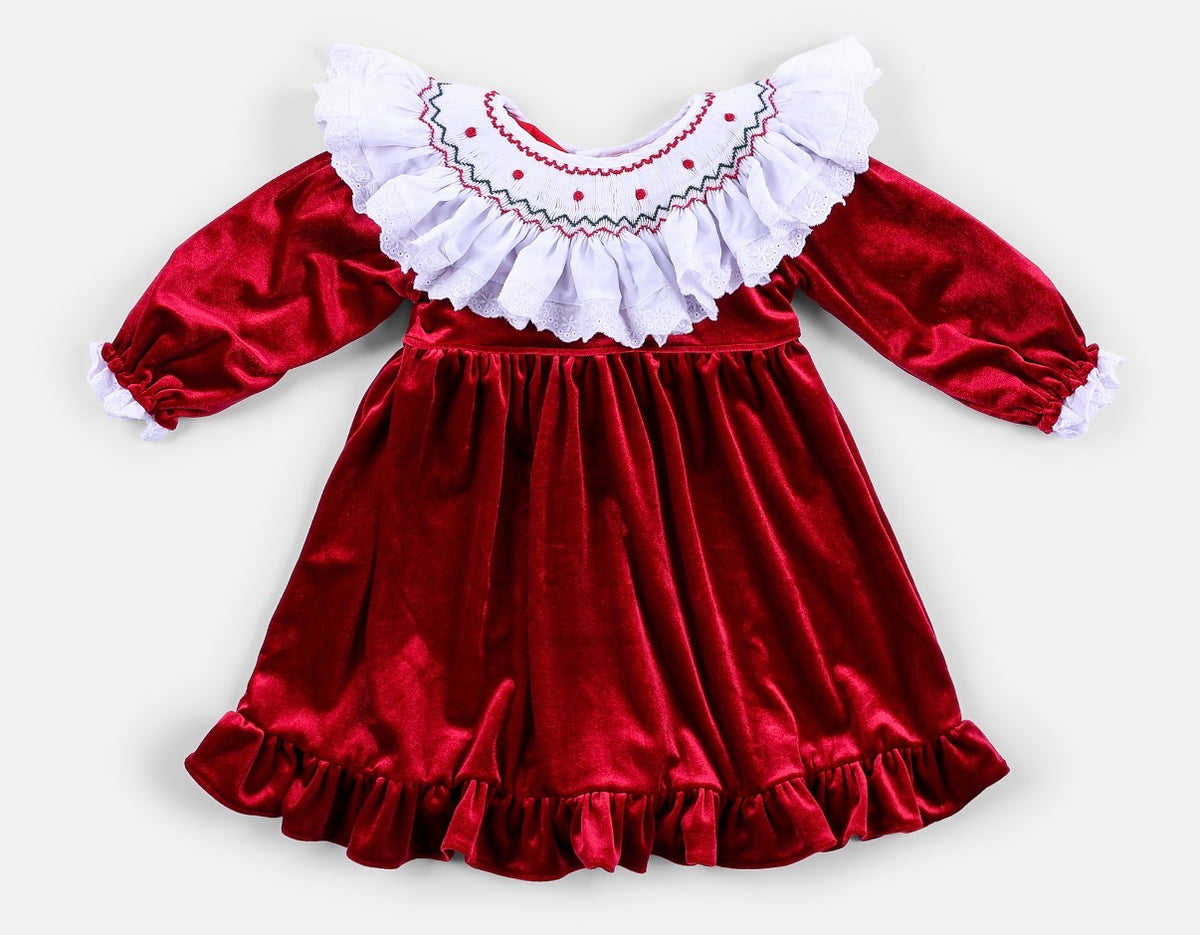 Red Velvet Smocked Dress