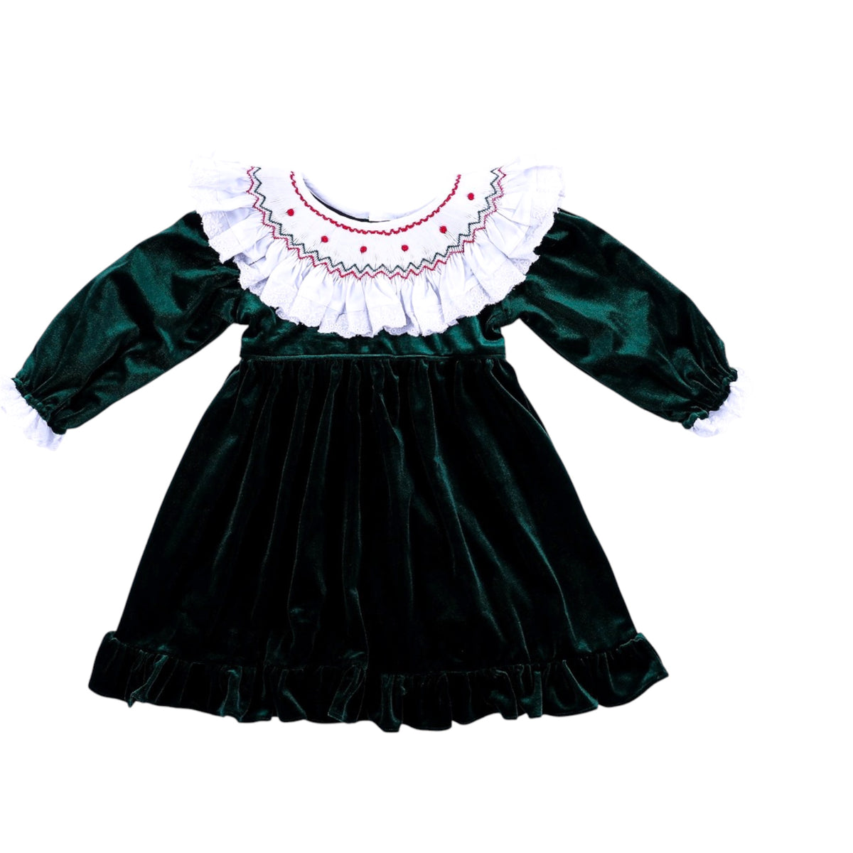 Green Velvet Smocked Dress