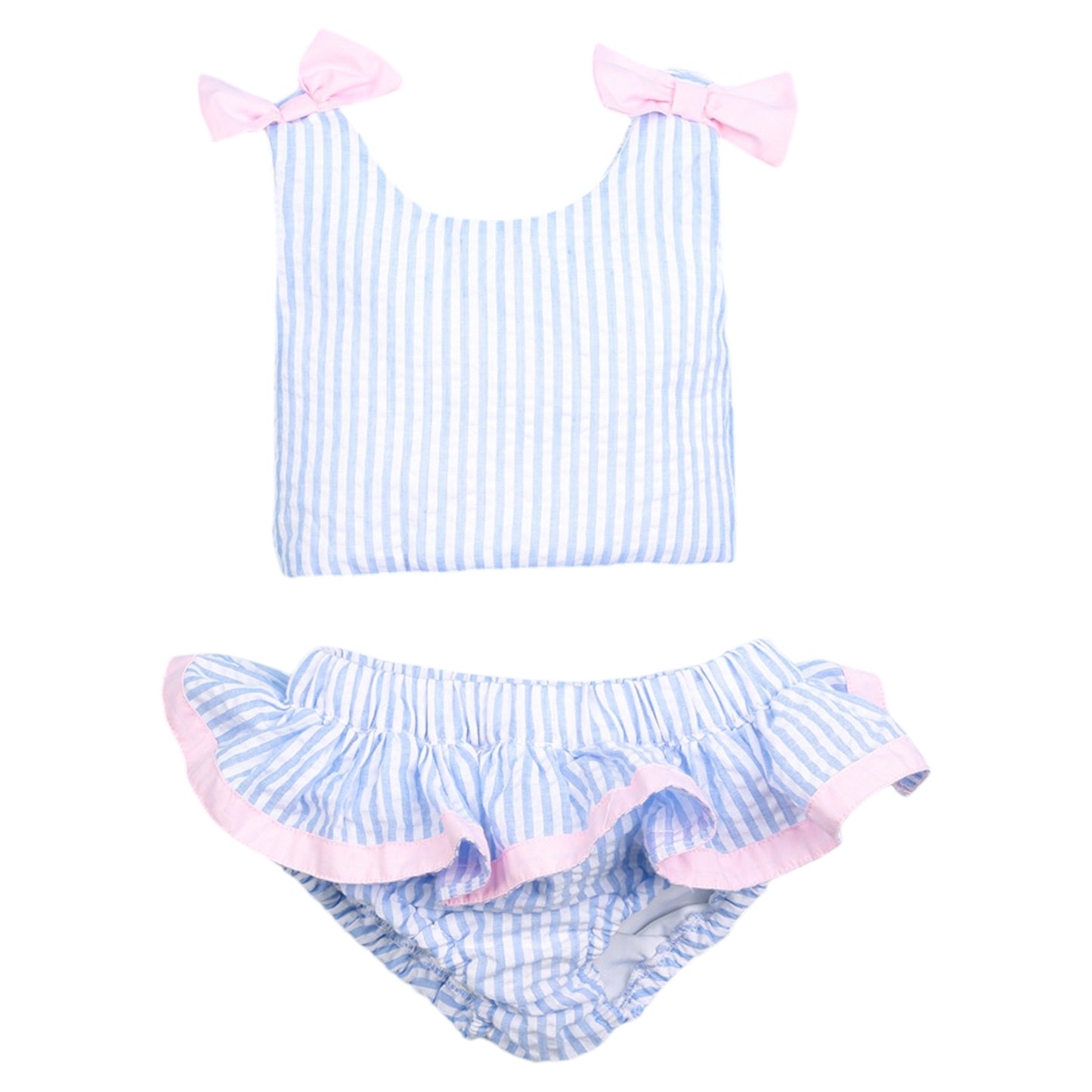 Blue Striped Bow Two Piece Swim