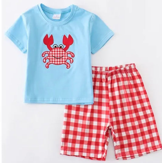 Boy Plaid Crab Shorts Set